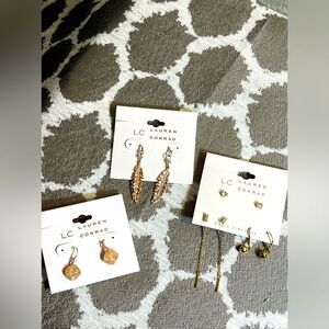 Earring bundle-Lauren Conrad LC-3 set bundle, leaf drops, rose gold tone, pink
